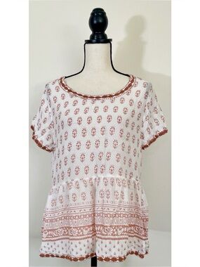Sigrid Olsen Block Print Embroidered Peplum Top
